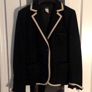 J.Crew Black Wool Blazer with Cream Piping Size 12